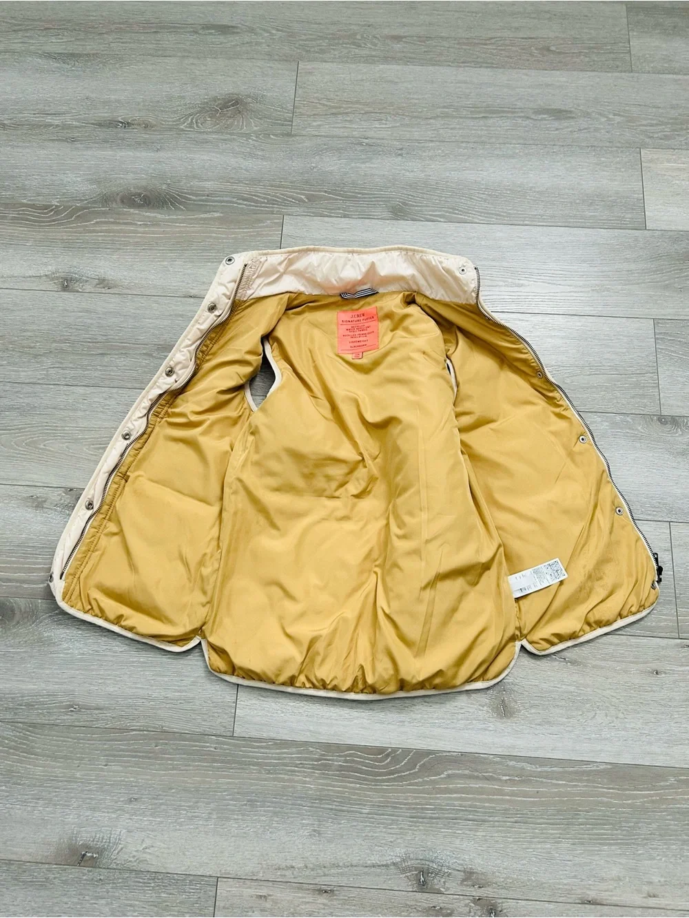 J. Crew Signature Puffer Vest in Tan with Pink Label